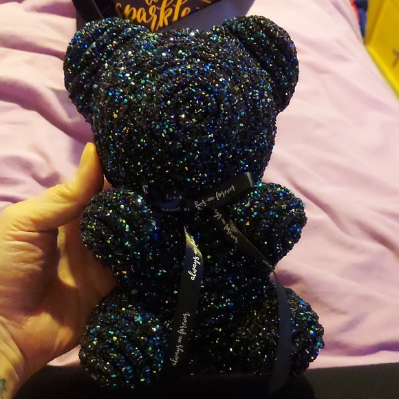 Black Crystal Decorative Teddy Bear  With Hints Of Blue And Purple Sparkles! - Picture 11 of 13